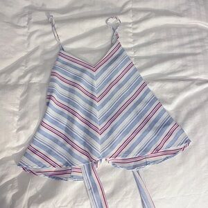 Olivaceous Striped Red, White, and Blue Top